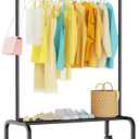 Rolling Clothing Racks for Hanging Clothes, Garment Rack for Clothes to Hang, Metal Portable Wardrobe Rack for Coats, Jackets, Shirts, Dress,Black