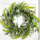 24 Inch Summer Wreath, Artificial Eucalyptus Wreath with Fern Leaves and Berries, Spring Summer Wreath for Front Door, Wall, Window, Farmhouse Home Decor Party Wedding Office Decoration