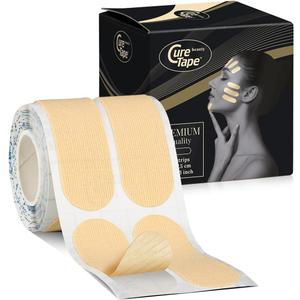 CureTape Beauty Kinesiology Tape | Anti-Wrinkle Face Tape | Face Lift Tape for Toning, Firming & Tightening The Skin (Light Beige, 60 Strips)