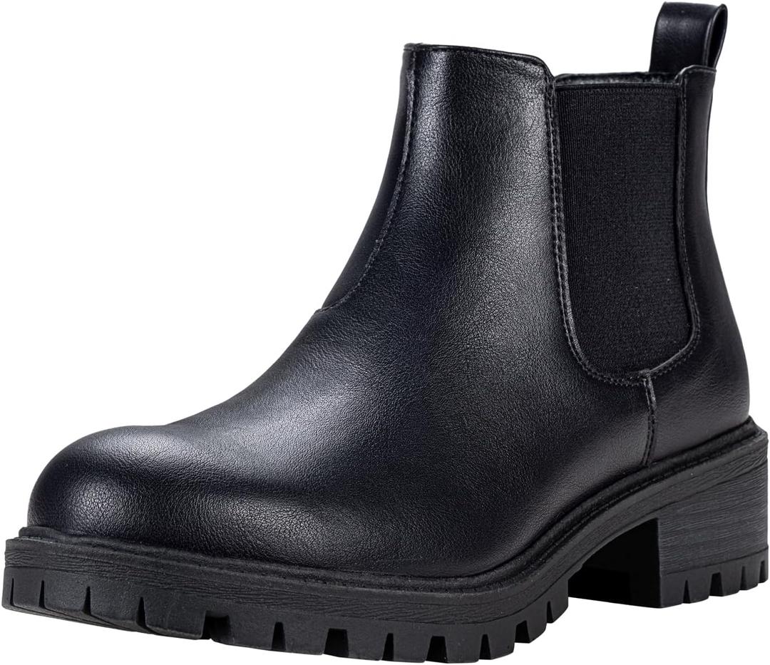 Vepose Women's 9625 Chelsea Ankle Boots, Chunky Low Heel Pull-on Booties with Elastic and Lug Sole, 8