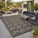 Garvee Outdoor Rugs 9x12 Waterproof Reversible Mat Boho Leaf Patio Rug with 4 Stakes and Storage Bag, Large Outdoor RV Mat Rugs for Camping, Picnic, Balcony, Deck, Backyard, Black & Brown