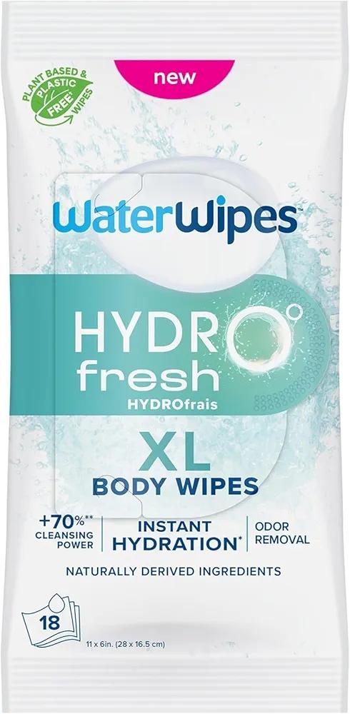 WaterWipes HydroFresh Refresh Wipes, Stay Clean & Refreshed, XL Body Cleaning Wipe, Instant Cleanliness, Odor & Sweat Removal, Ideal for Gym, Travel & Outdoor Use, 18 Count (2 Pack)