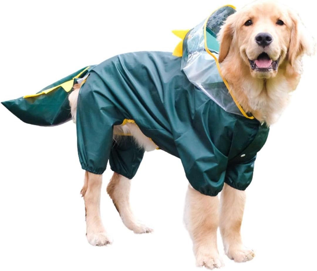 HDKUW Large Dog Raincoat with Leash Hole, Full Coverage Slicker Dog Rain Coat Hoodie, Animal Shape Waterproof Jacket for Small Medium Large Dogs Dinosaur 6XL