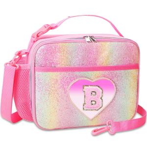 RHCPFOVR Kids Initial Lunch Bag - Insulated Lunch Box for Boys Girls,Washable Lunch Bag and Reusable Toddler Leak-proof Lunchbox for School and Daycare Pink A