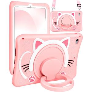 for iPad mini 4/5 Case 7.9 Inch Girls Cute Cat Kawaii Cover Girly 3D Cartoon Women Kitten with Rotating Handle Stand & Strap Soft Silicone Funda for Apple iPad mini 5th/4th Gen Cases