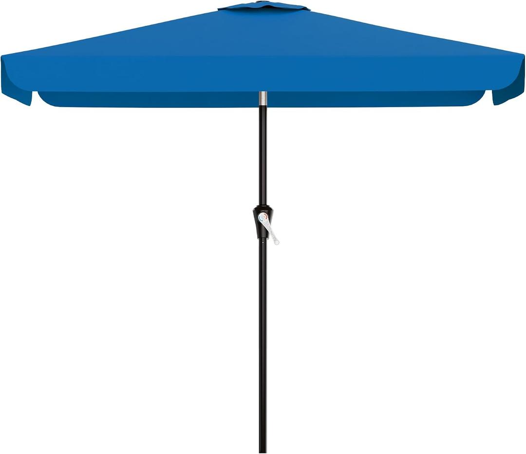 AreShark 6.5 x 10 FT Rectangular Valance Patio Umbrella, Outdoor Umbrella with Tilt and Crank, Market Table Umbrellas W/ 6 Ribs UV Protection for Garden, Deck, Backyard and Pool, Royal Blue