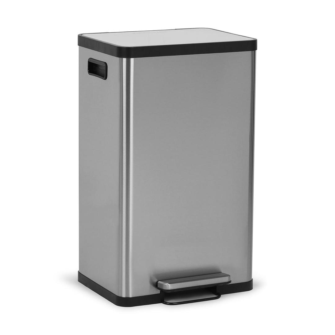 SIMPLI-MAGIC 50 Liter / 13.2 Gallon Soft-Close, Smudge Resistant Trash Can with Foot Pedal and Built in Filter- Stainless Steel, Sleek Finish (Silver)