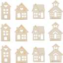 GORGECRAFT 24Pcs 2 Sizes Christmas Wood Ornaments Unfinished House Shape Tag Slices Tree Home Hanging Craft Wooden Cutouts Embellishments for DIY Xmas Ornament Wedding Birthday Party Gifts Decor