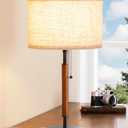 EDISHINE Mid Century Table Lamp, Pull Chain Switch Bedside Lamp with Linen Shade, Solid Wood Pole & Black Metal Base, Modern Nightstand Lamp for Bedroom, Living Room, Office, E26 Base