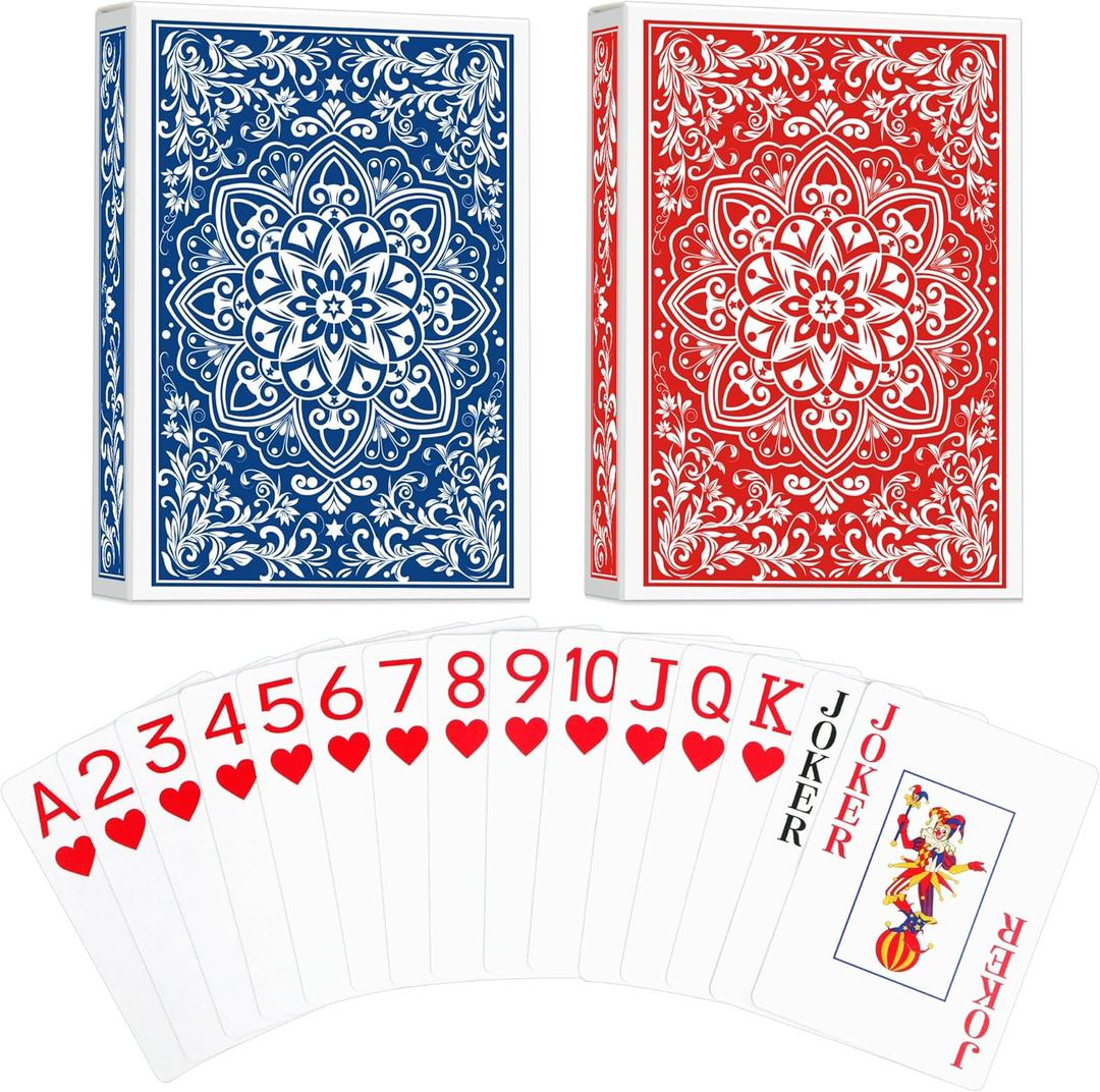 Playing Cards, Deck of Cards, Poker Cards, Jumbo Poker Size Large Print Playing Cards for Adults Seniors, Card Games for Family Game Night Table Games Magic Casino Theme Party (Blue and Red)