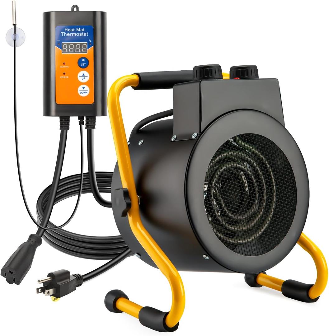 Greenhouse Heater with Digital Thermostat Controller, 1500W Green House Heater for PlantsElectric Grow Tent Heaters, Fast Heating with Overheat Protection, Space Heater for Flower Room, BK