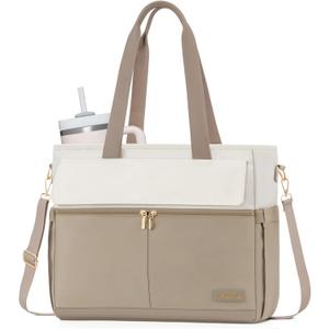 LOVEVOOK Laptop Bag for Women 15.6 Inch Canvas Laptop Large Capacity Work Bags Mutiple Pockets Teacher Bag Water Resistant Computer Bags for Business Travel Nurse, Khaki