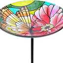 Glass Bird Baths for Outdoors-Outdoor Bird Bath Bowl - Butterfly and Flower Birdbaths Yard Stake, Bird Feeders for Outside, Garden, Patio, Lawn Decor