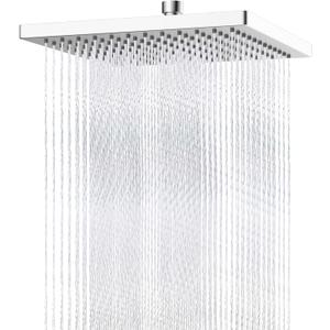 Hibbent Thickness Metal Rain Shower Head, 12 Inch High Pressure Shower Heads, Square Large Bathroom Rainfall Shower Head with Adjustable Brass Ball Joint, Waterfall Full Body Coverage, Chrome