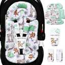 Infant Car Seat Insert, Enlarged Head Support For Baby Carseat, Reversible Newborn Insert With 3 Strap Covers, 2-in-1 Baby Car Seat Cushion for Stroller, Swing, Bouncer, Rocker - Blue Giraffe