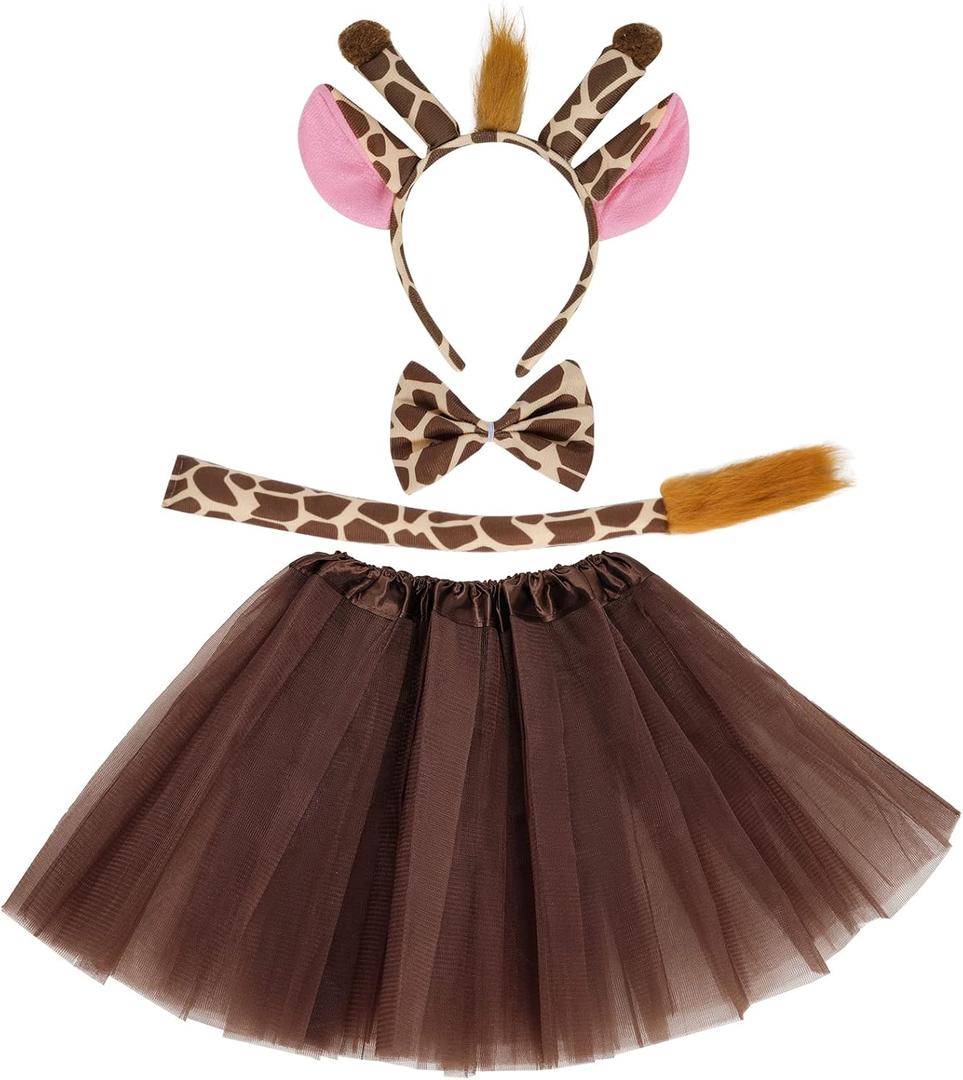 Marrywindix Khaki Giraffe Costume Tutu Set Animal Fancy Dress Costume Kit Halloween Party Dress Up Accessories