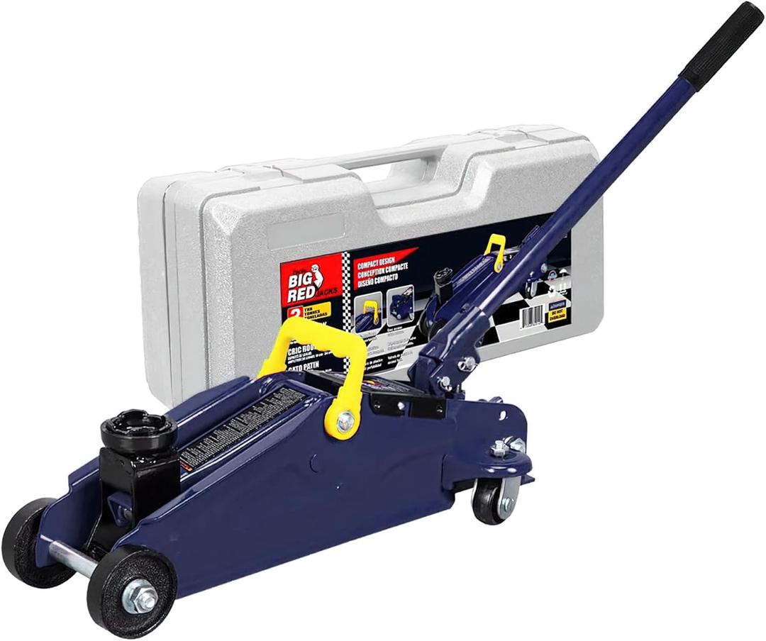 BIG RED AT82012U-1 Torin Hydraulic Trolley Service/Floor Jack with Blow Mold Carrying Storage Case, 2 Ton (4,000 lb.) Capacity, Blue