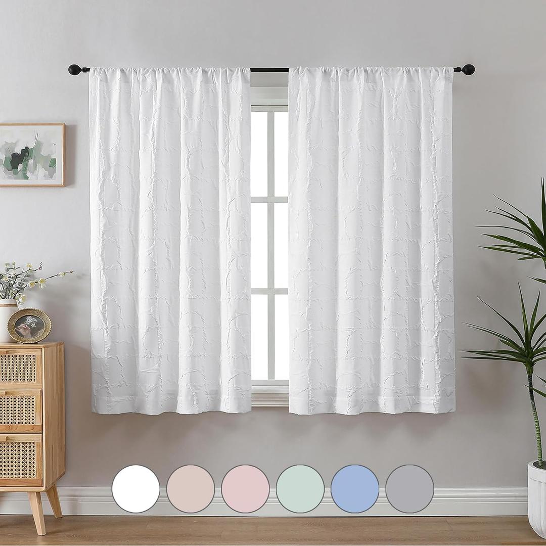 Aiyufeng White 54 Inch Length 2 Panels Set, Soft Airy 3D Embossed Textured Window Curtains for Bedroom Living Room, Modern Semi Fabric Rod Pocket Curtains, 38"Wx54"L Inches