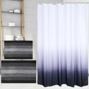 3 PCS Black and White Shower Curtain and Rug Sets with 12 Hooks, 71 x 71 Waterproof Ombre Bathroom Shower Curtains Set for Hotel Bathroom Decor