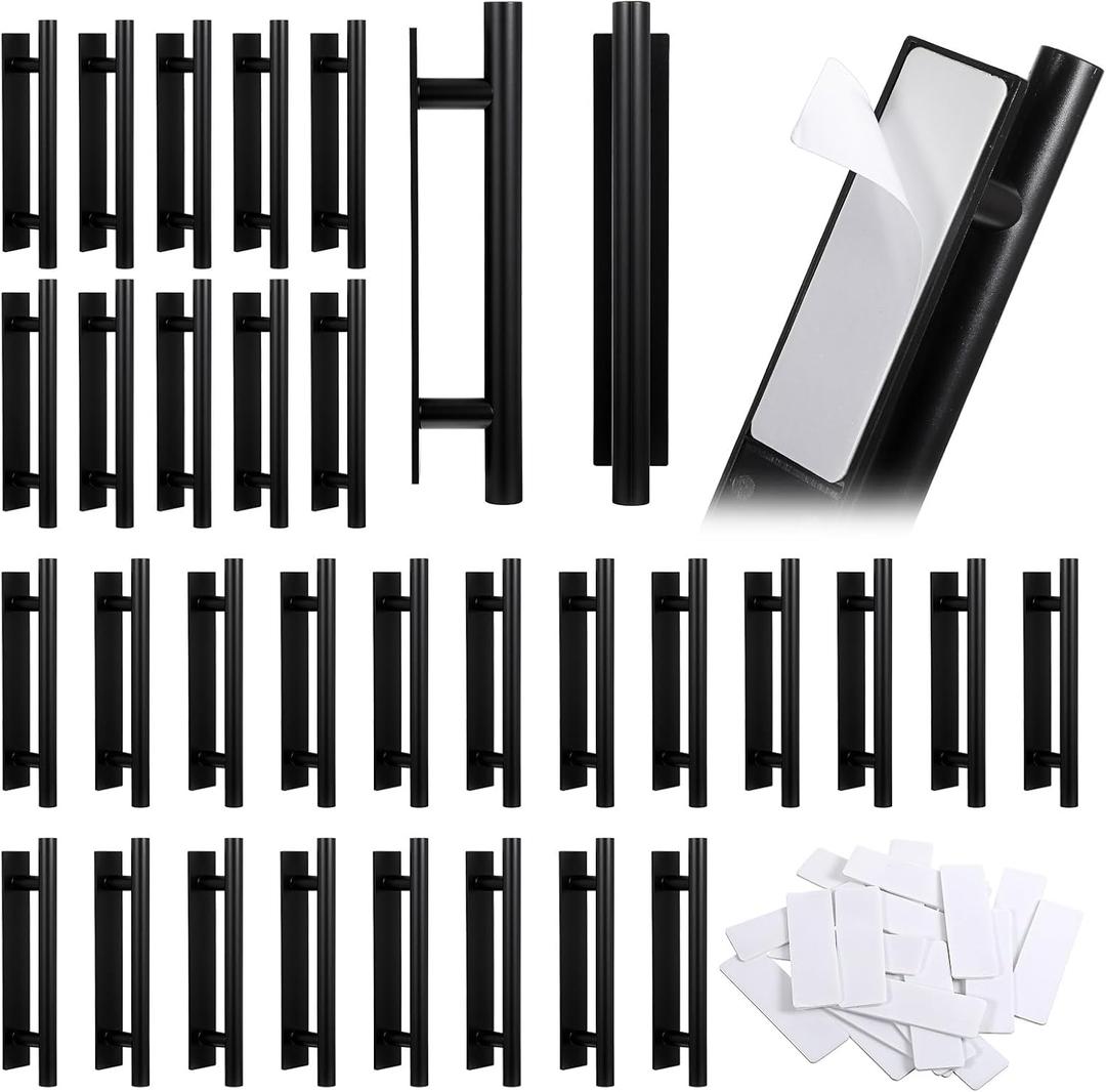 Dimeho 30 PCS Self-Stick Push Pull Helper, Plastic Peel and Stick Drawer Pulls Adhesive Door Cabinet Handles for Kitchen Sliding Door Window Furniture Wardrobe