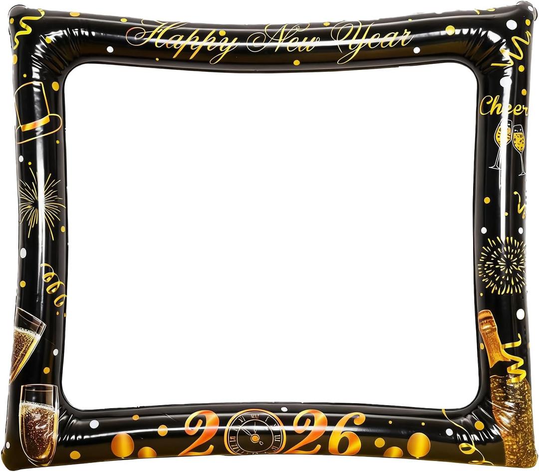 Inflatable New Year Photo Booth Props 30x26 Inches Photo Booth Frame Funny Selfie Props New Years Eve Holiday Party Supplies 2026 New Years Eve Accessories Party Decorations