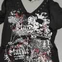 Womens Y2K Skull Gothic Graphic T-Shirt Vintage Slim Fit Grunge Print Tops Crew Neck Streeetwear Crop Top