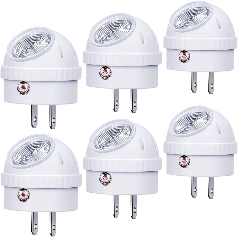 Emotionlite Plug-in Night Lights, Warm White LED Nightlight, 360 Rotation, Dusk to Dawn Sensor, Kids, Adult, Bedroom, Hallway, Bathroom,Kitchen, Stairways, Corridor, 6 Pack