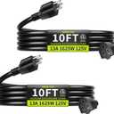 10 FT (2Pack) 13A 1625W 16/3 Black Extension Cord, Indoor Extension Cord for Laptops, Coffee Makers, Office Home Appliances, 3 Prong Resistant Cable Flexible, 125V ETL Listed