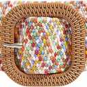 GORGLITTER Women's Woven Rattan Wide Stretch Straw Belt with Round Buckle (Fits waist: 33.5-37.4 inches, Beige)