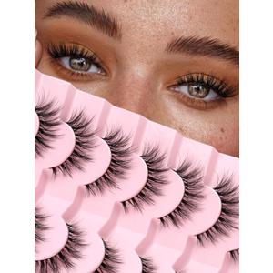 Lashes Natural Cat Eye Lashes Wispy Eyelashes 15mm False Eyelashes Wispy Lashes 3D Volume Strip Eyelashes Thin Cotton Band Soft Fake Eyelashes False Lashes Pack 7 Pairs Siligli