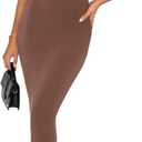 REORIA Women's Summer Casual Lounge Long Dress Elegant Wedding Guest Cap Sleeve Sexy Square V Neck Ribbed Bodycon Maxi Dresses Coffee Small