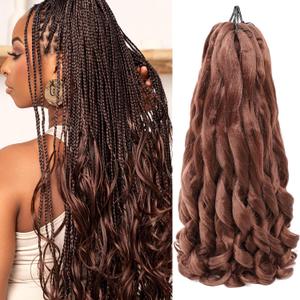 French Curl Braiding Hair 8 Packs 18 Inch Loose Wavy Bouncy Braiding Hair Pre Stretched 75g/Pack Synthetic French Curly Braiding Crochet Hair for Black Women 33#