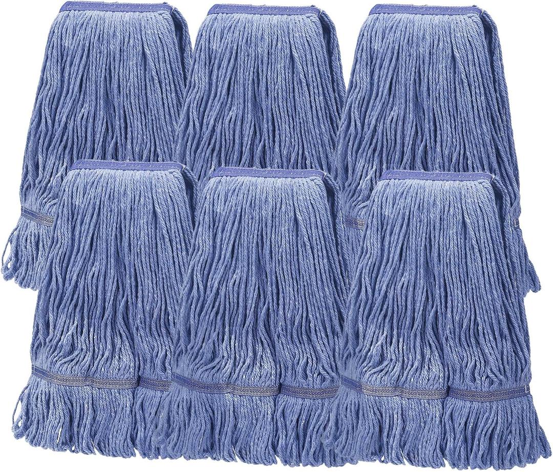 6 Pack Heavy Mop Replace Head mop Head Replacement, Commercial mop Heads, Reusable Mop Head Refills-Replacement Mop Heads Suitable Wet Industrial Blue Cotton Looped End String Head Refill (Blue) (17 Ounce 6Pack)