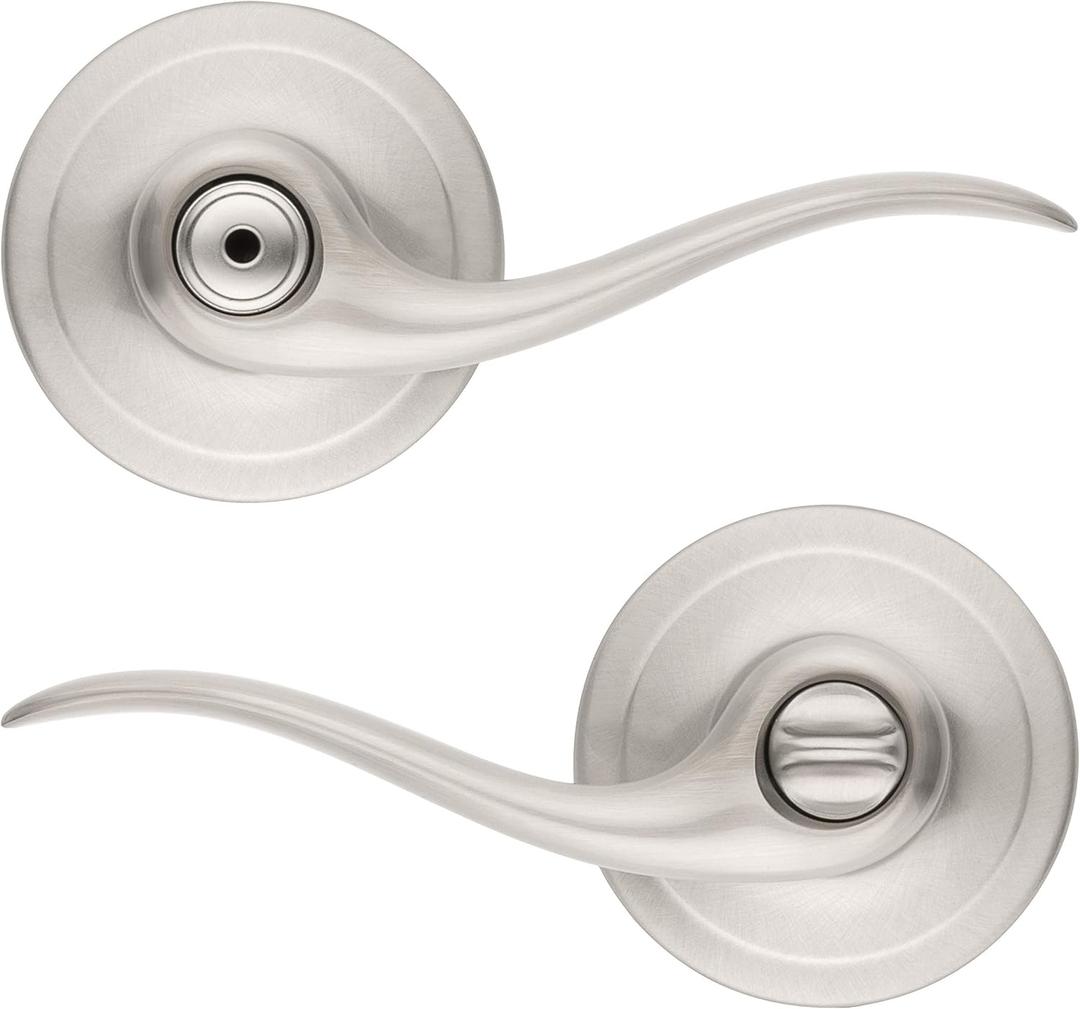 Kwikset Tustin Interior Privacy Door Handle with Lock, Door Lever For Bathroom and Bedroom, Satin Nickel Reversible Keyless Turn Lock, with Microban Protection (1 Pack)