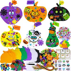 Winlyn 36 Sets Halloween Craft Kits Fall Crafts DIY Halloween Pumpkin Ornaments Art Set Bat Monster Foam Stickers Halloween Arts and Crafts for Kids Classroom Activities Party Favors Trick-Or-Treaters