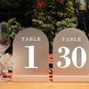 Wedding Table Numbers 1-30, Acrylic Arch Signs with Natural Wood Stands Holders, Rustic Table Decor for Reception & Parties (Frosted White)