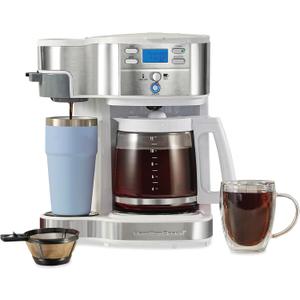 Hamilton Beach 2-Way Programmable Coffee Maker, 12 Cup Glass Carafe And Single Serve Coffee Maker, White with Stainless Steel Accents, 49933