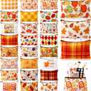 Meanplan 24 Pcs Fall Cosmetic Bags Thanksgiving Makeup Bags Pumpkin Autumn Leaves Sunflower Elements Travel Toiletry Pouch With Zipper for Thanksgiving Day Birthday Party Favor (Light Color)