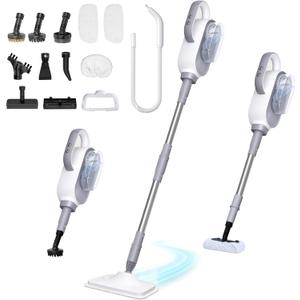 Steam Mop, 13-in-1 Powerful Handheld Steam Cleaner with 13 Accessories, 500ML Removable Tank, 23FT Power Cable, Detachable Steam Mops for Floor Cleaning, Tiles, Windows, Tile Grout, Carpets, Furniture (White)