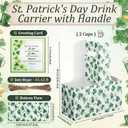 Silkfly 12 Set St. Patrick's Day 2 Cup Drink Carrier with Handle Shamrock Irish Blessing Cards Disposable Kraft Paperboard Handled 12-30 oz Coffee Cup Holder for Party Supplies Cold Hot Drinks