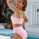 BMJL Women's High Waisted Bikini Ribbed Two Piece Swimsuit High Cut Color Block Adjustable Straps Bathing Suit (Pink, S)