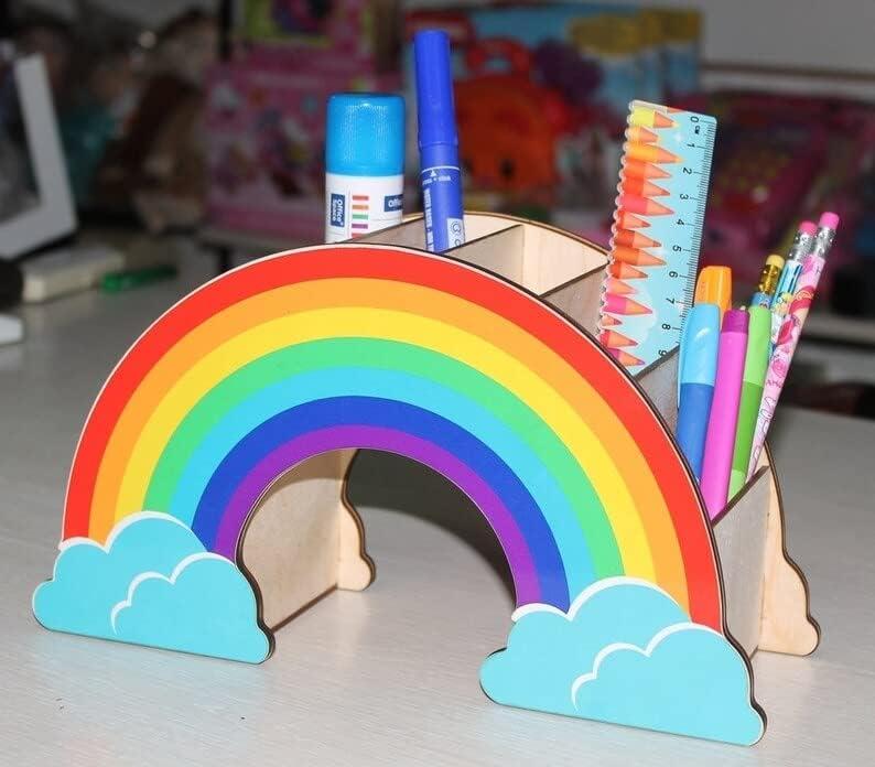 Pen Pencil Holder Desk Organizer, Rainbow Home Office Desk Organizer Pen Storage Stand,Desktop Stationery Organizer for Women Kids Students School Art Supplies Classroom Organization