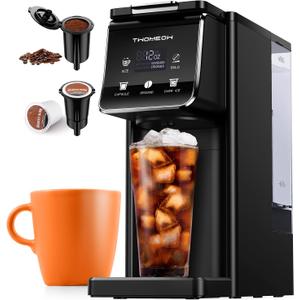 Coffee Maker Hot & Iced With Bold Setting,Single Serve Coffee Maker For K Cup And Grounds,52 Oz Removable Water Tank,6-14 Oz Brew Sizes,One Cup Kcup Coffee Machine With Reusable Filter,(Black)