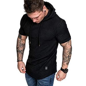 Lexiart Mens Fashion Hoodies Sport Pullover Solid Color Shirt Workout Lightweight Tops Black XL
