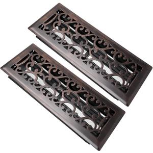 2 Pack Floor Register 4x12 Inches Heavy Duty Walkable Steel Floor Registers Adjustable Airflow Floor Vent Covers - Oil Rubbed Bronze Finish - Savannah Design - Air Vents Floor to Allow Walk