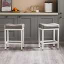 Sweetcrispy 24 inch Bar Stools Set of 2, Upholstered Modern Counter Height Bar Stools for Kitchen Island Modern PU Leather Sadless Stools Chair with Metal Base and Footrest, Grey