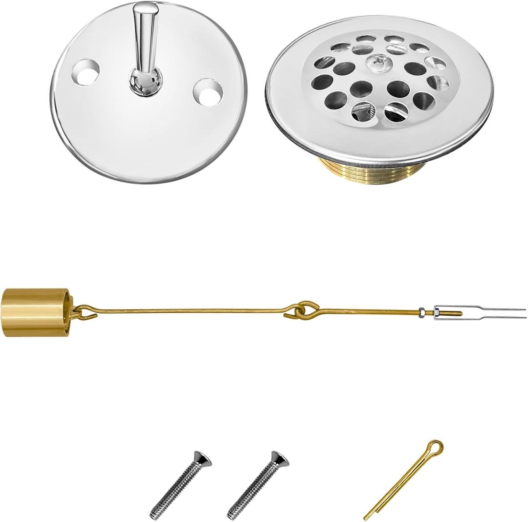 Tub Drain Linkage Assembly with Trip Lever, Bathtub Overflow Stopper Switch Hardware, Bathroom Trim Kit Cover Replacement for Installation (Chrome)