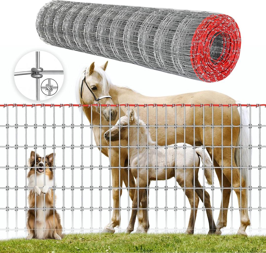 Heavy Duty Horse Fence 4x100FT, 2x4 Inch Mesh, Durable No-Climb Horse Fencing for Cattle, Goats,Sheep,Large Dogs, Livestock, Woven Wire Fencing for Farm, Garden and Field Use
