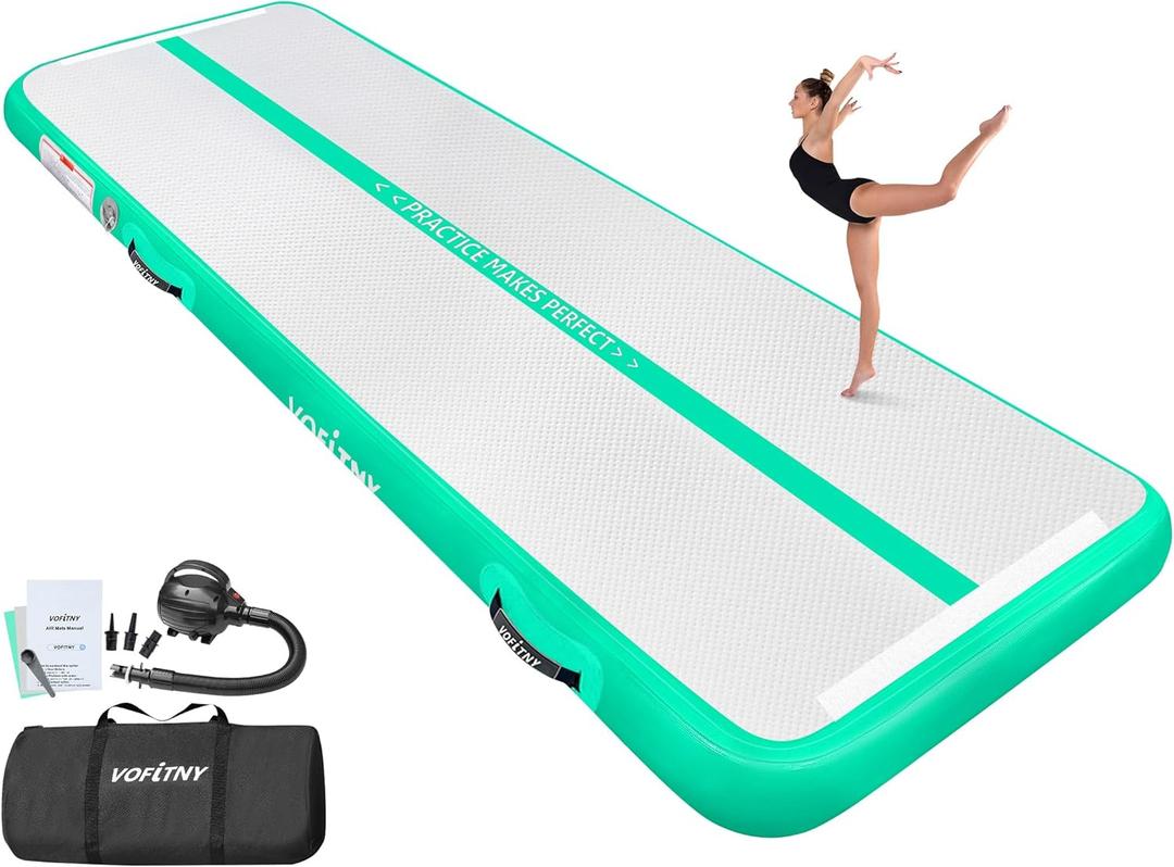 Air Mat Tumble Track 4 inches Thickness Inflatable Gymnastics Mat for Home Use/Training/Cheerleading/Yoga 10/13/16/20ft with Electric Air Pump (green)
