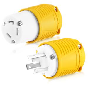 2 Pcs 30amp Female Welder L6-30P Plug & L6-30R Receptacle RV Electrical Campers 3 Prong 250V Universal Plug and Receptacle with Easy Unplug Design, ETL Listed(Yellow)